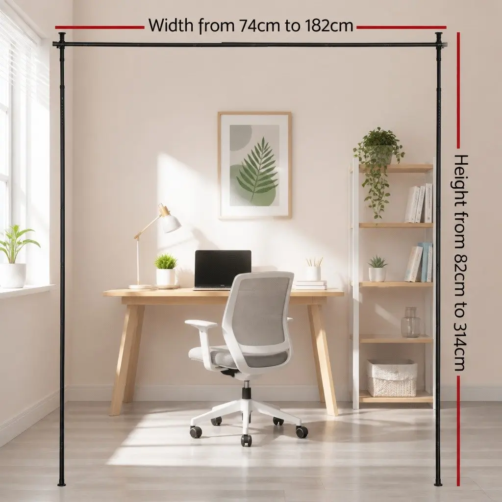 Room Divider Curtain Rod Adjustable Black Extendable for Bedroom 74 to 182cm Width 82 to 314cm Height