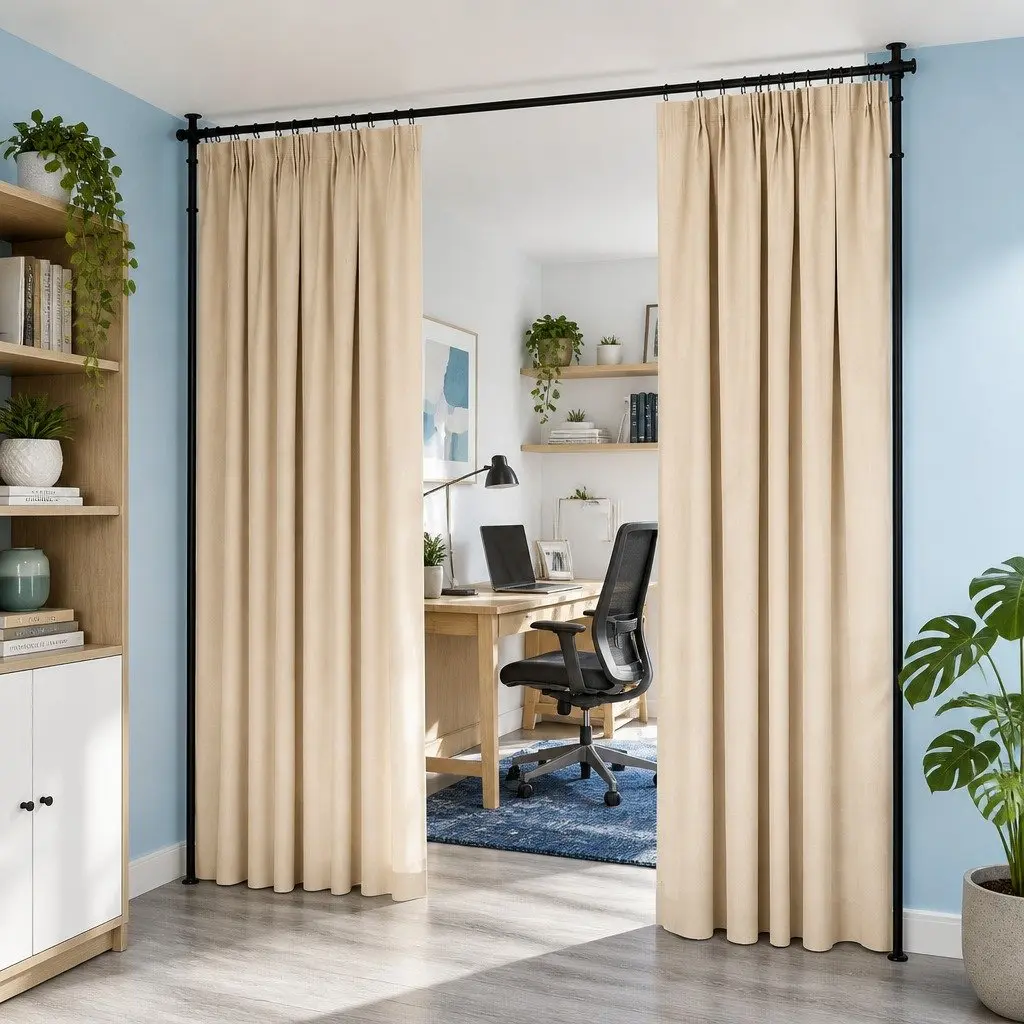Room Divider Curtain Rod Adjustable Black Extendable for Bedroom 74 to 182cm Width 82 to 314cm Height