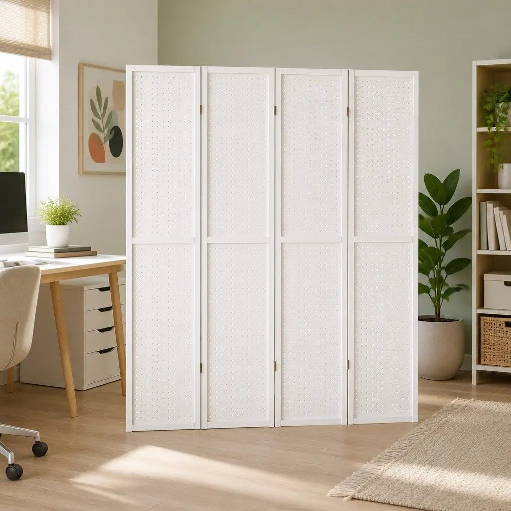 4 Panel Room Divider Screen for Bedroom 164x170cm White Folding Privacy Partition