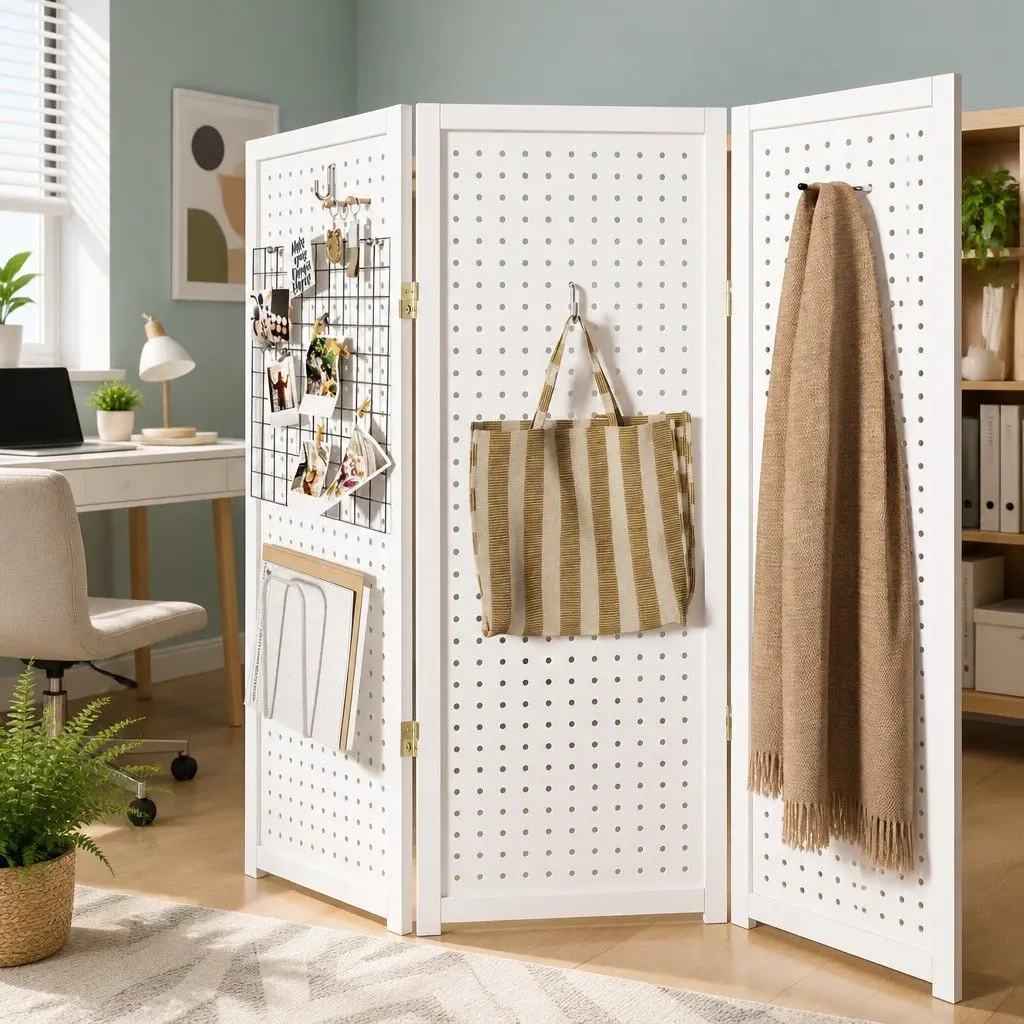 4 Panel Room Divider Screen for Bedroom 164x170cm White Folding Privacy Partition