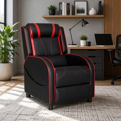 Gaming Recliner Chair Leather Recline Armchair with Footrest Lumbar Support