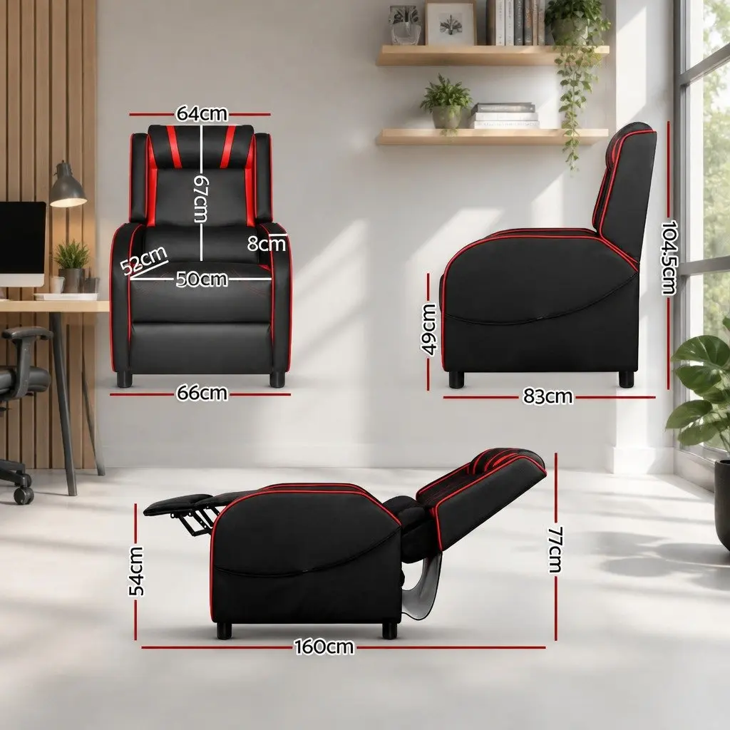 Gaming Recliner Chair Leather Recline Armchair with Footrest Lumbar Support