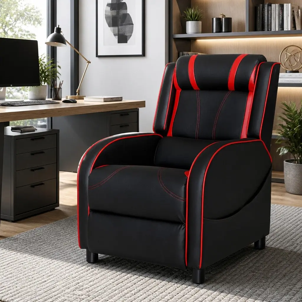 Gaming Recliner Chair Leather Recline Armchair with Footrest Lumbar Support