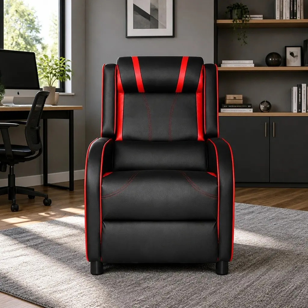 Gaming Recliner Chair Leather Recline Armchair with Footrest Lumbar Support