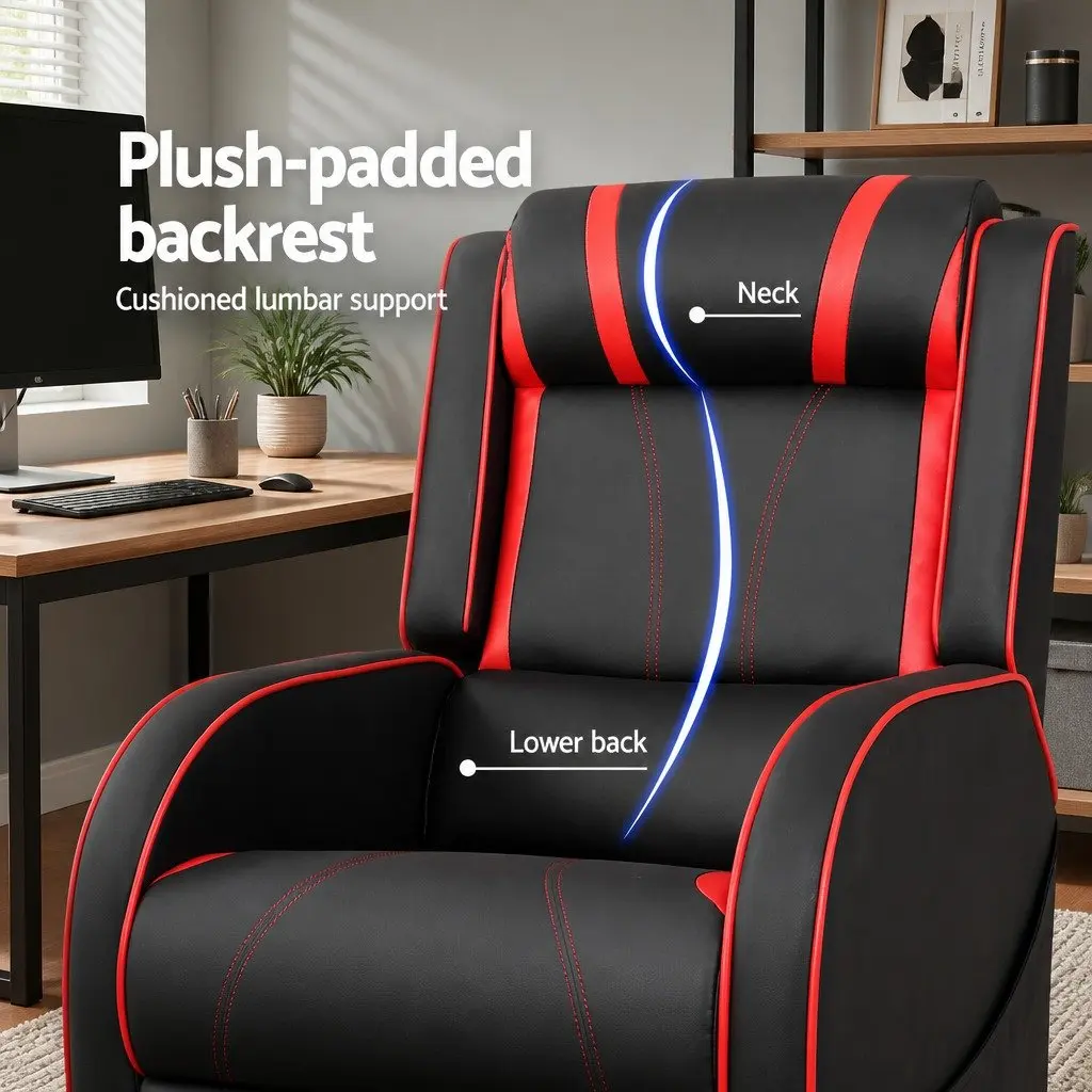 Gaming Recliner Chair Leather Recline Armchair with Footrest Lumbar Support