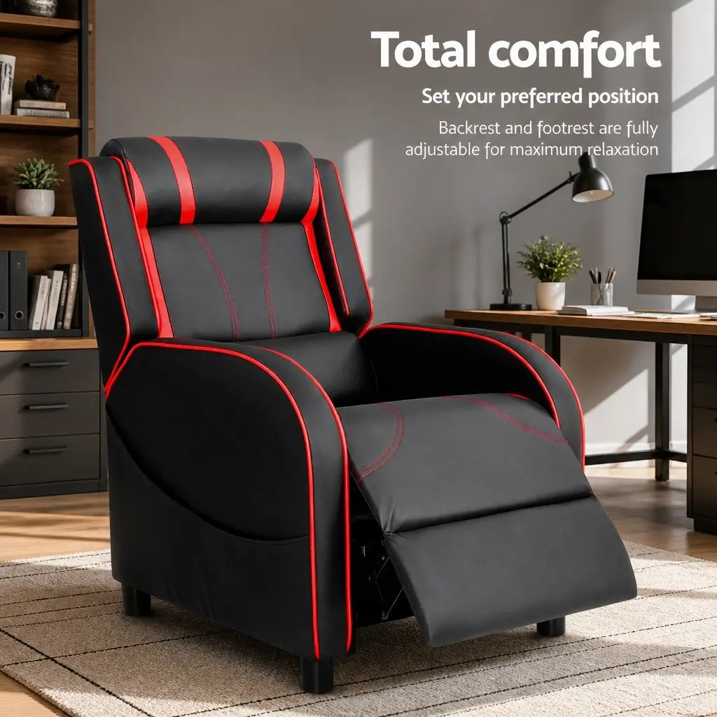 Gaming Recliner Chair Leather Recline Armchair with Footrest Lumbar Support