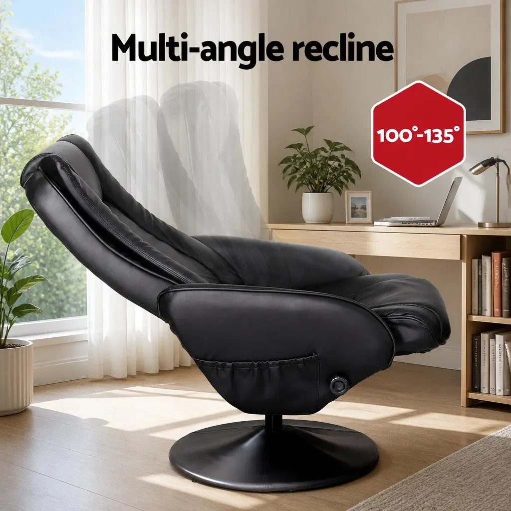 Recliner Chair Ottoman Heated Massage 5-Point Black Armchair Manual Recline