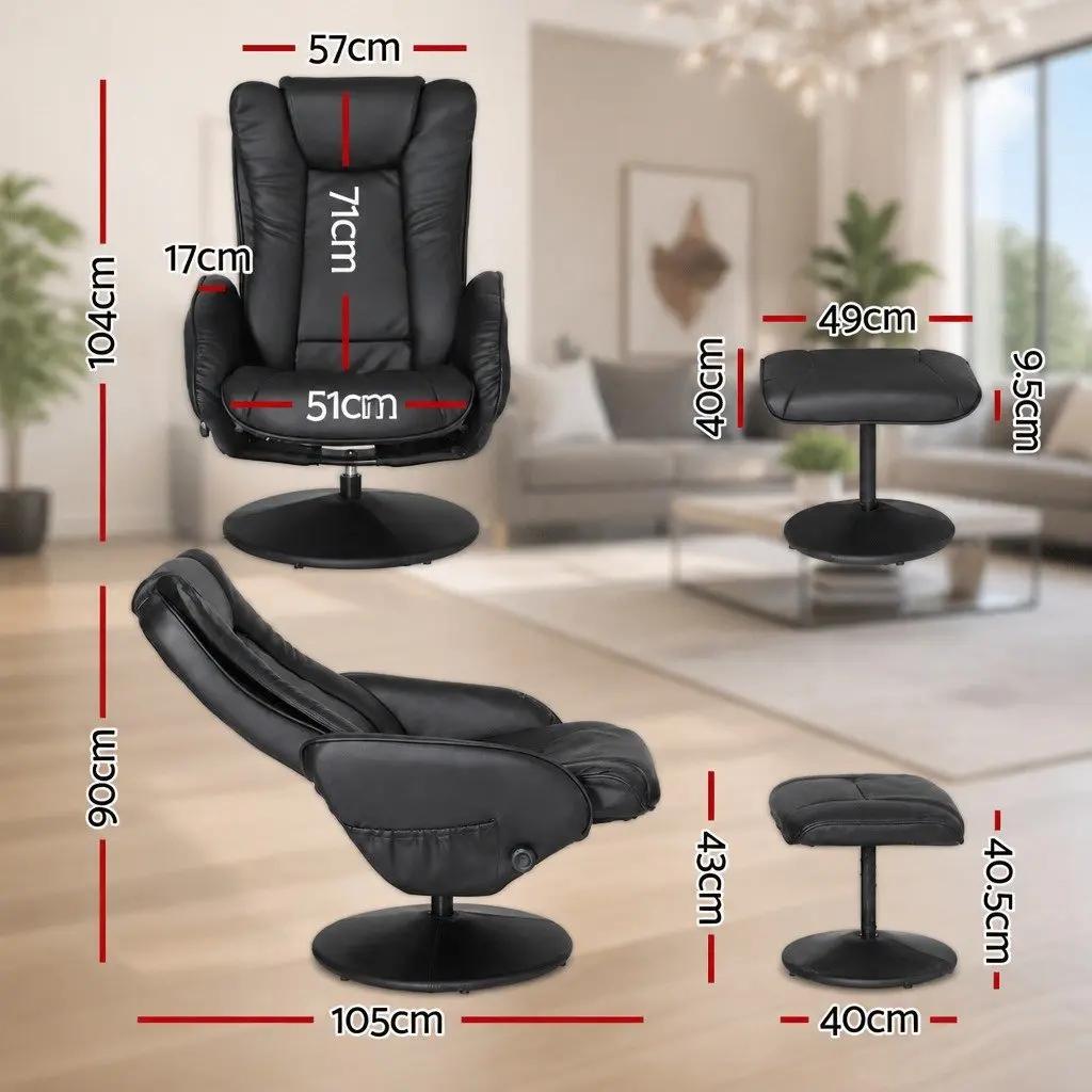 Recliner Chair Ottoman Heated Massage Black Manual Recline Footrest Lounge Seat