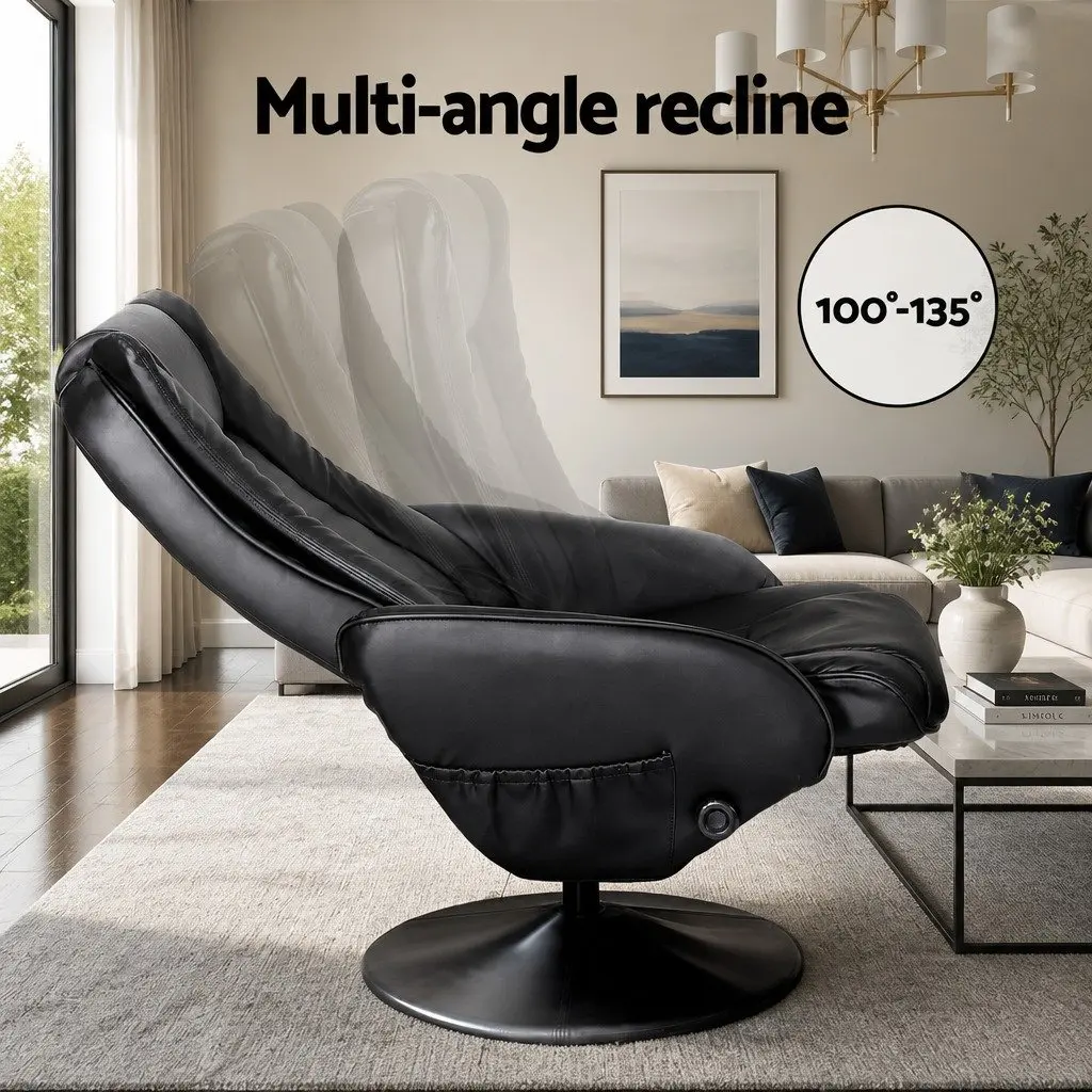 Recliner Chair Ottoman Heated Massage Black Manual Recline Footrest Lounge Seat