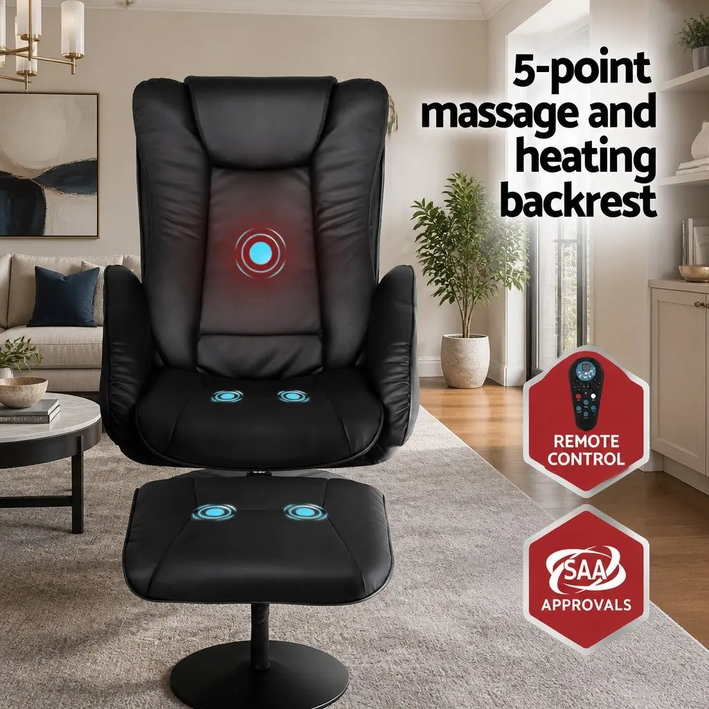 Recliner Chair Ottoman Heated Massage Black Manual Recline Footrest Lounge Seat