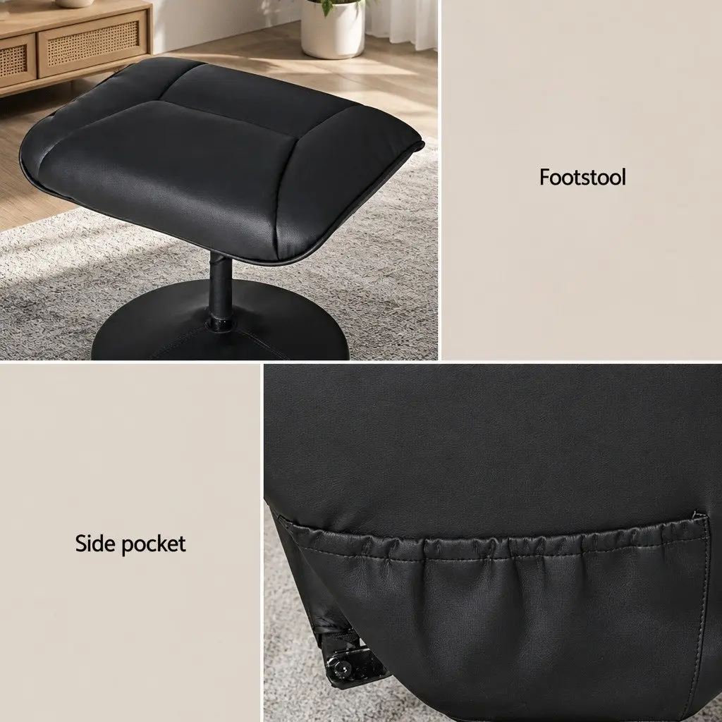 Recliner Chair Ottoman Heated Massage Black Manual Recline Footrest Lounge Seat