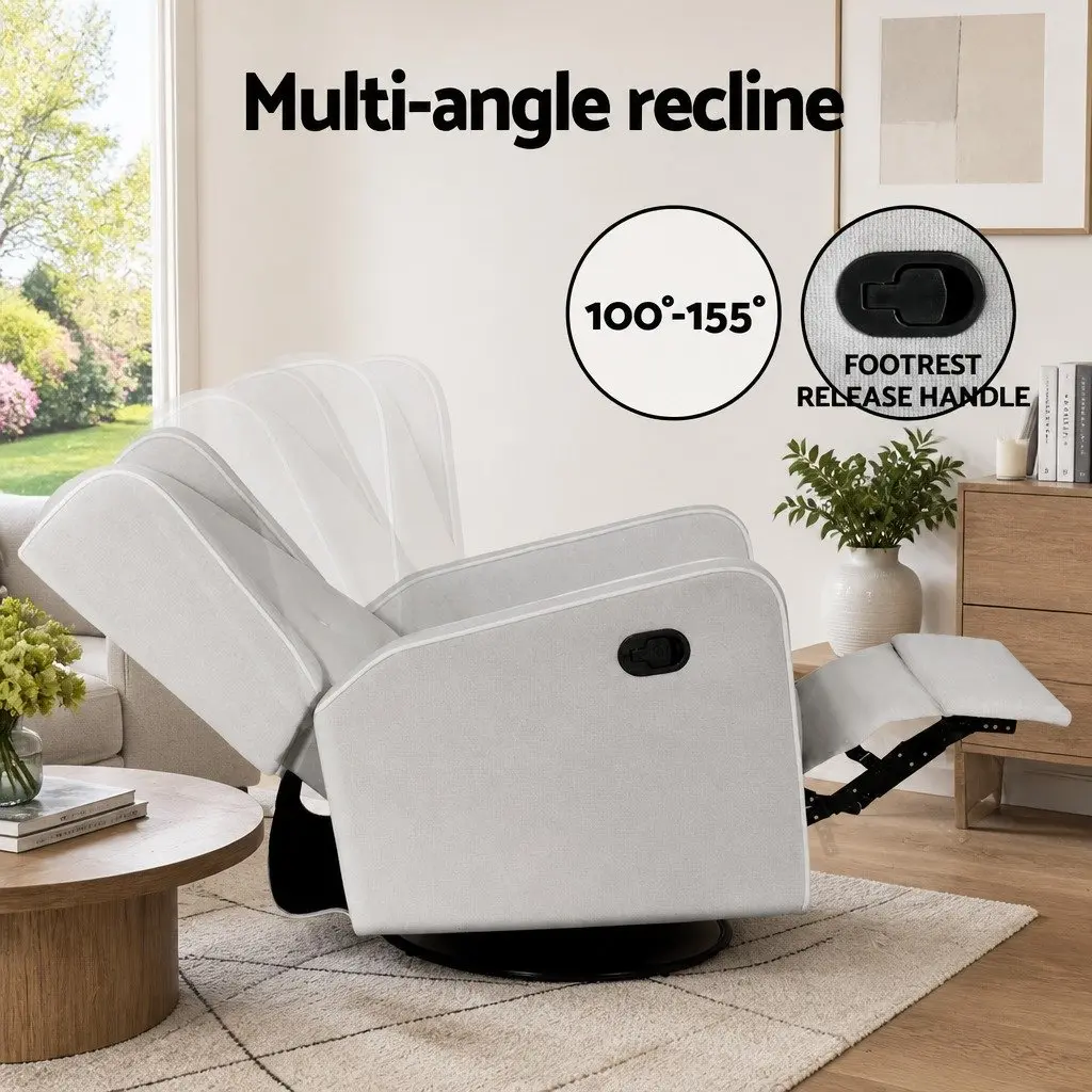 Recliner Armchair Living Room Grey Fabric 360 Swivel Remote Control Footrest