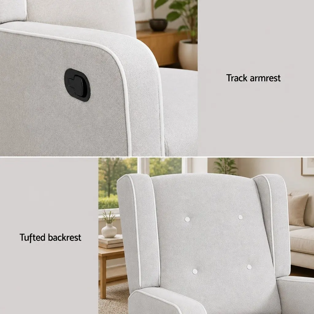 Recliner Armchair Living Room Grey Fabric 360 Swivel Remote Control Footrest