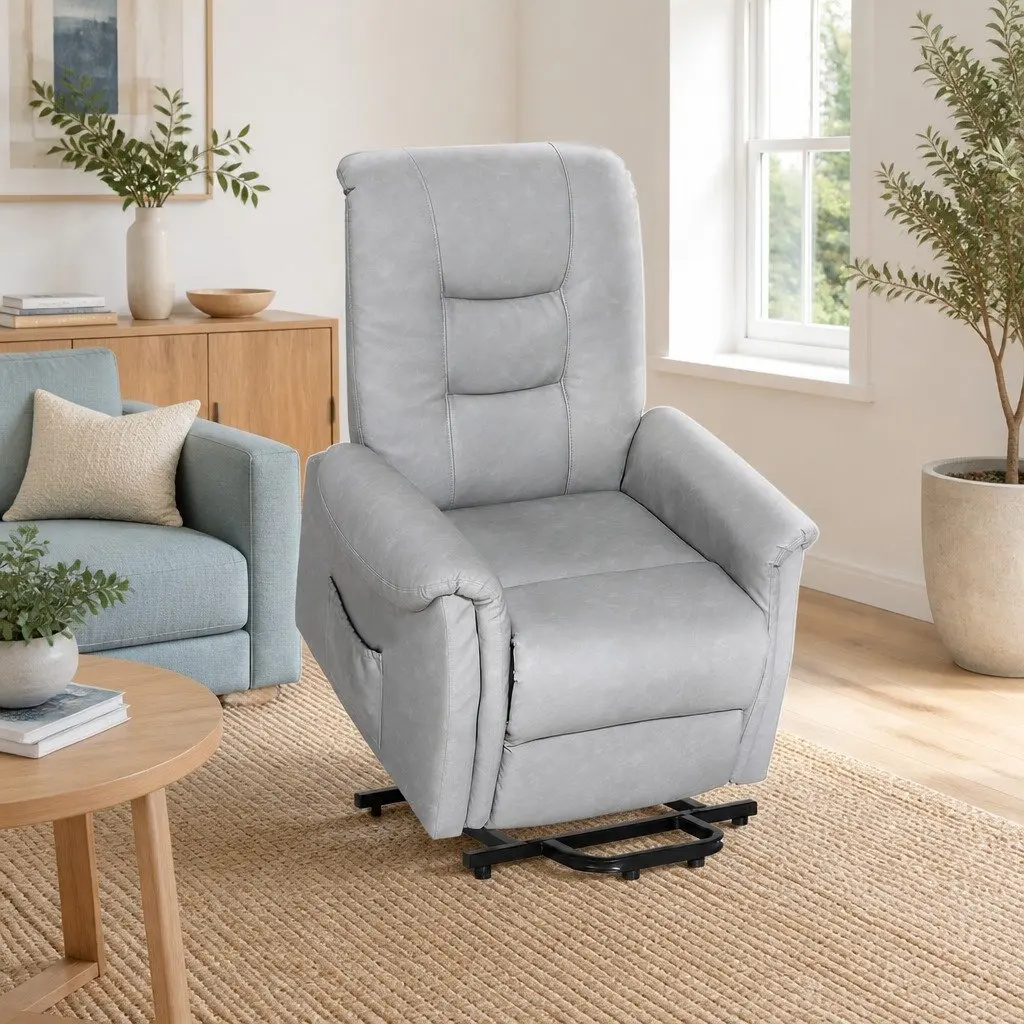 Recliner Chair for Office or Living Room Grey Remote Control Lift Assist 78cm W x 92cm D x 105cm H