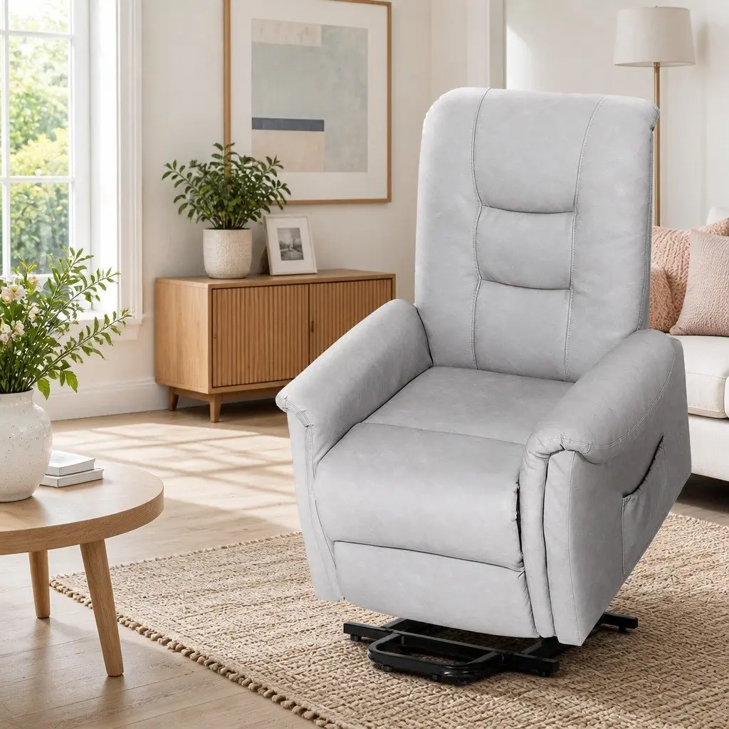 Recliner Chair for Office or Living Room Grey Remote Control Lift Assist 78cm W x 92cm D x 105cm H