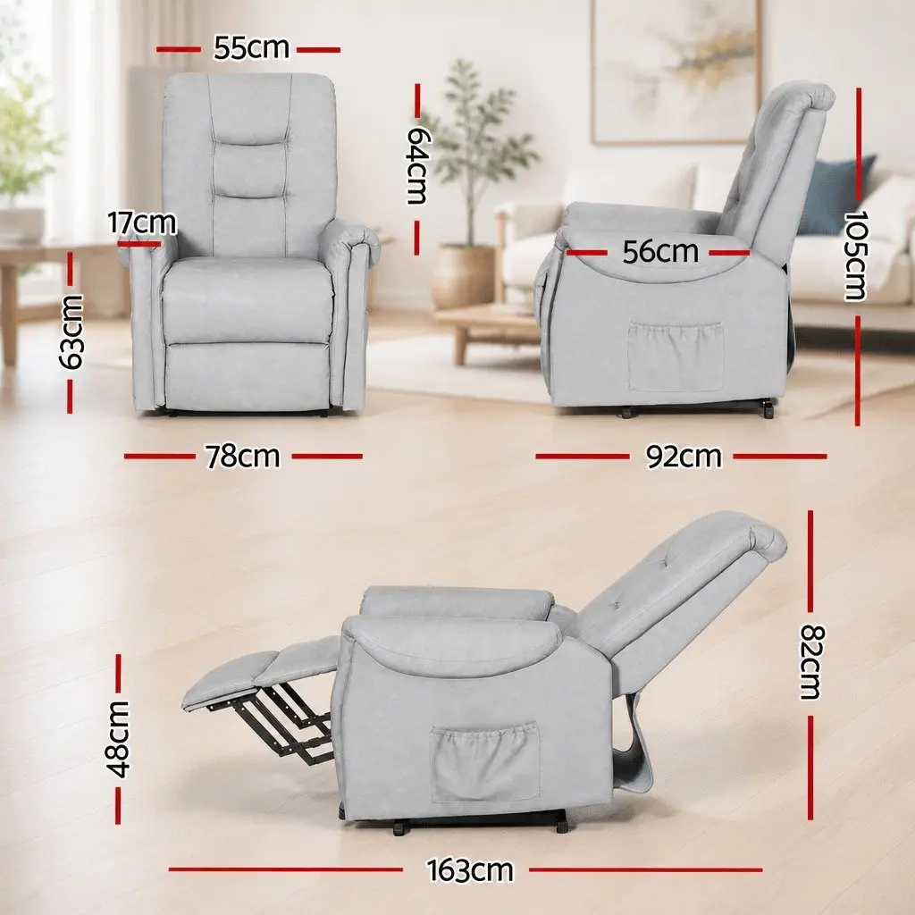 Recliner Chair for Office or Living Room Grey Remote Control Lift Assist 78cm W x 92cm D x 105cm H