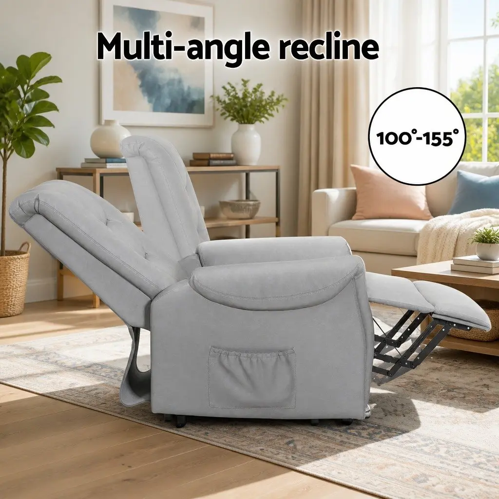 Recliner Chair for Office or Living Room Grey Remote Control Lift Assist 78cm W x 92cm D x 105cm H