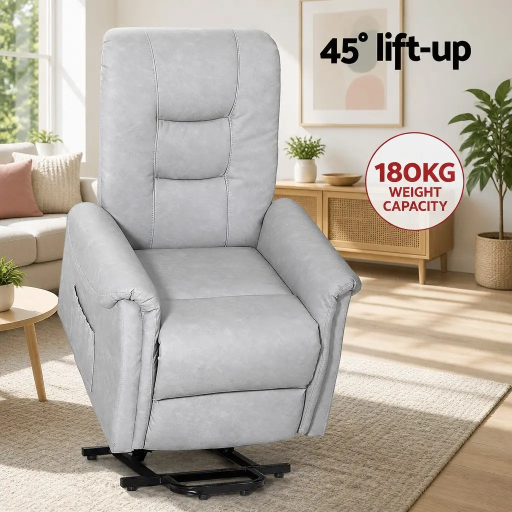 Recliner Chair for Office or Living Room Grey Remote Control Lift Assist 78cm W x 92cm D x 105cm H