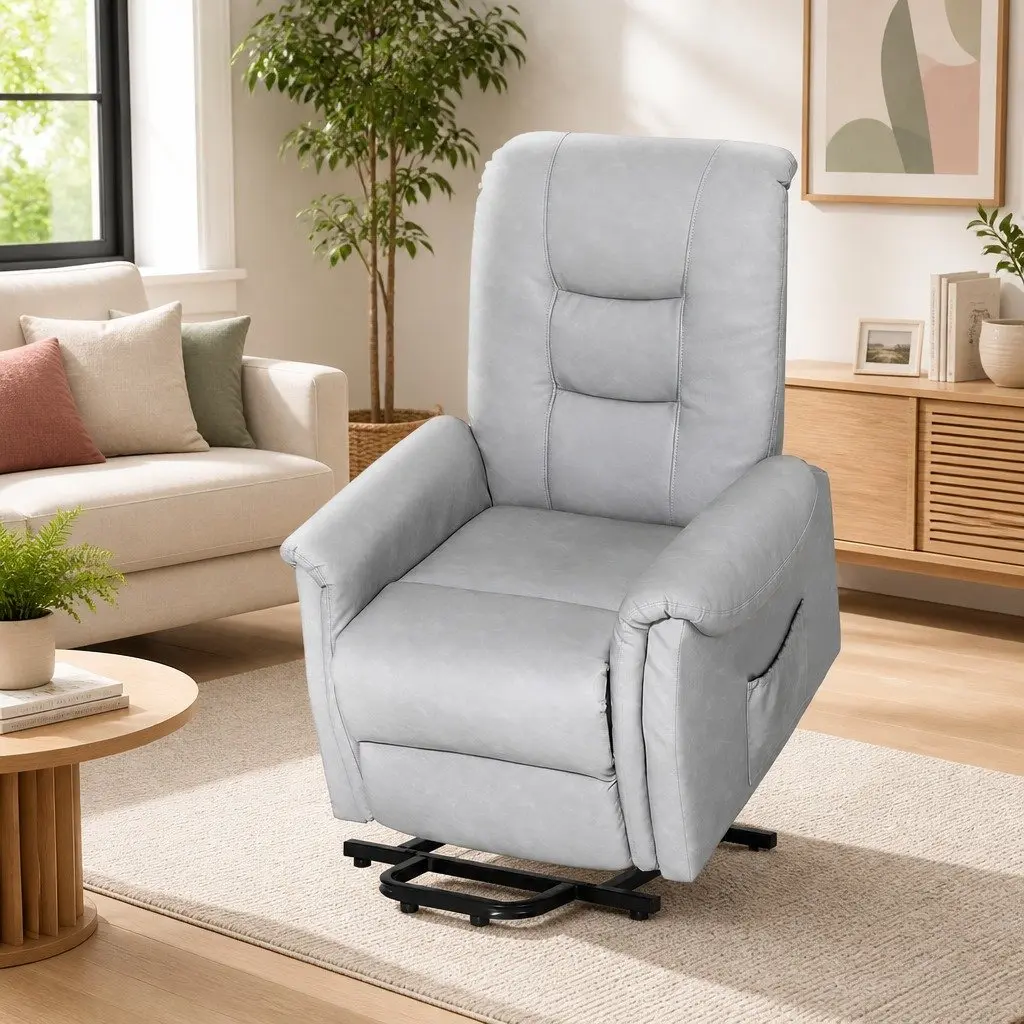 Recliner Chair for Office or Living Room Grey Remote Control Lift Assist 78cm W x 92cm D x 105cm H