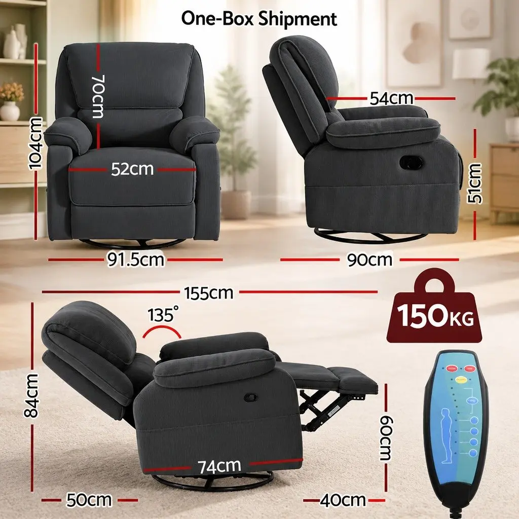 Recliner Chair for Living Room 360 Swivel Grey