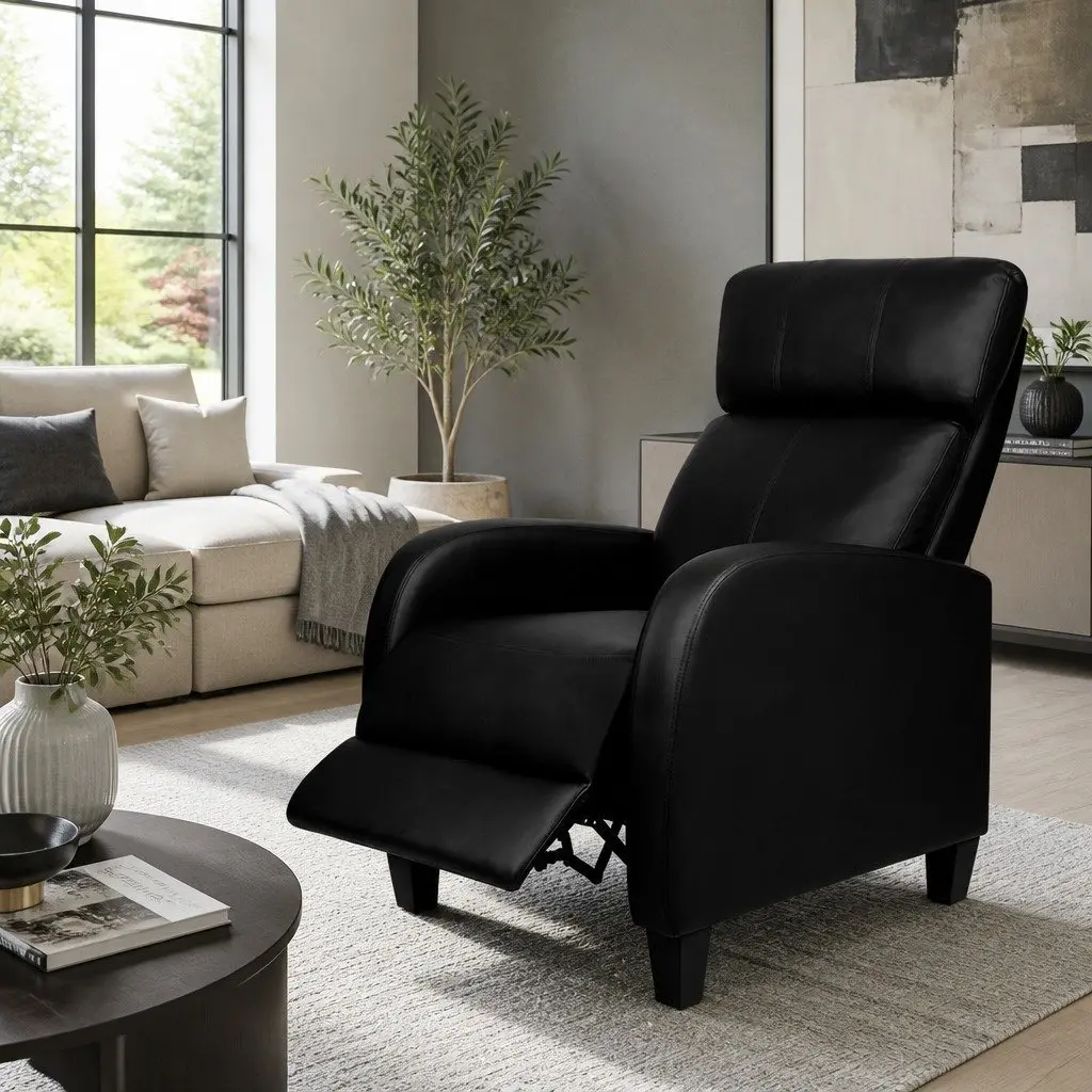 Reclining Armchair for Lounge Black 135 Degrees Adjustable Positions