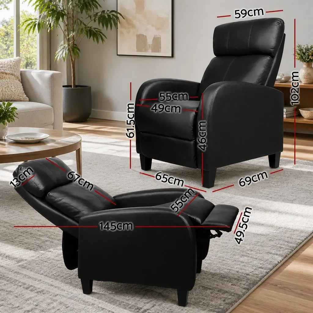 Reclining Armchair for Lounge Black 135 Degrees Adjustable Positions