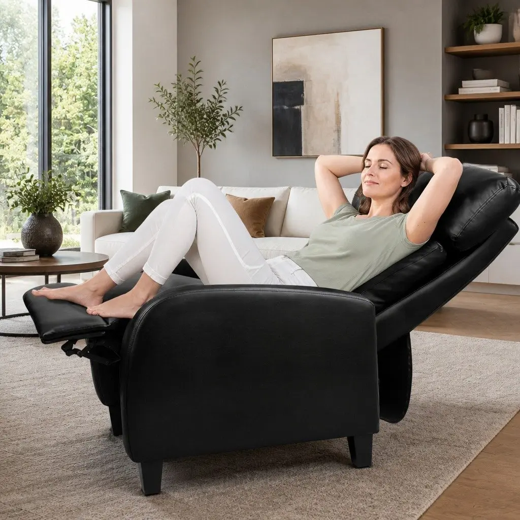 Reclining Armchair for Lounge Black 135 Degrees Adjustable Positions