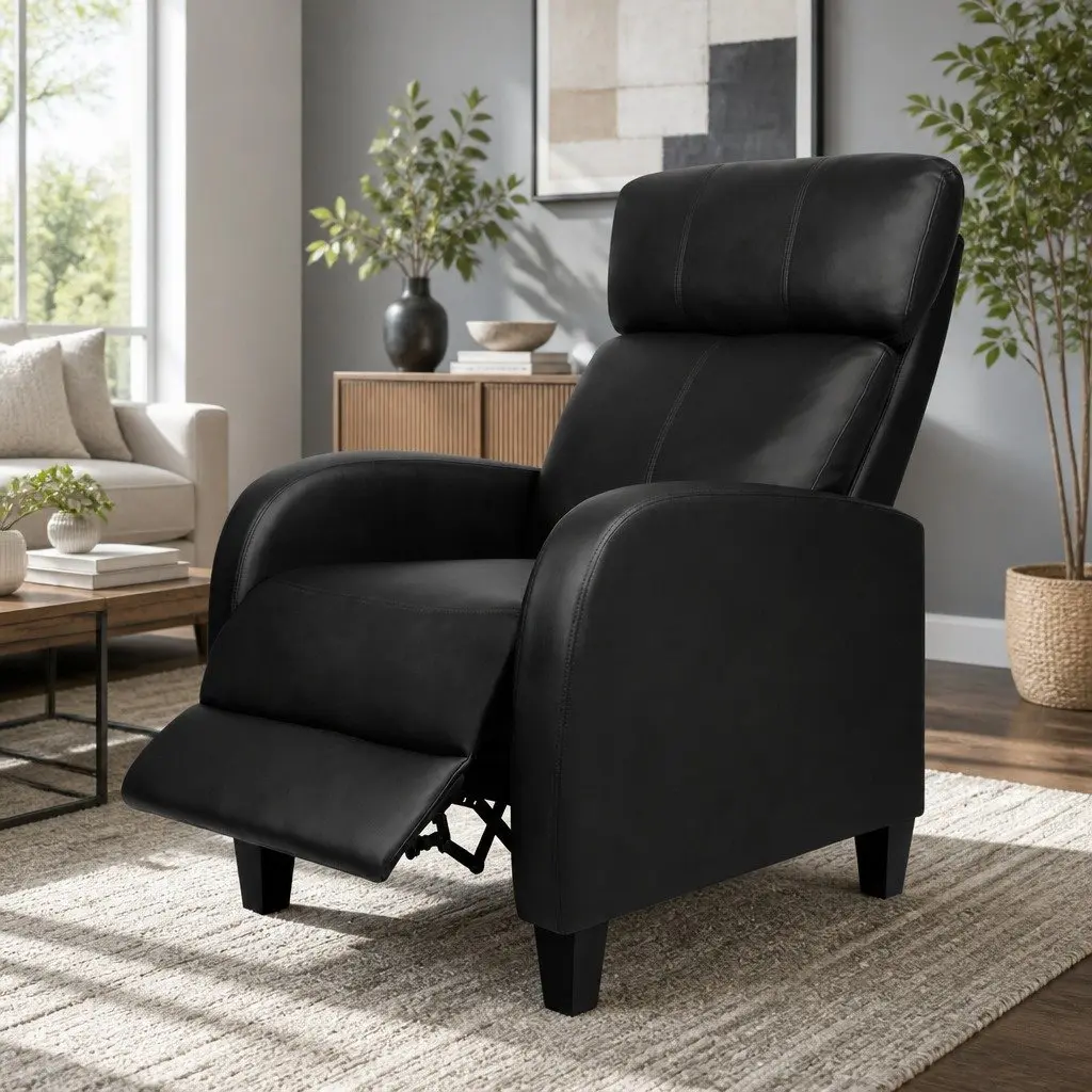 Reclining Armchair for Lounge Black 135 Degrees Adjustable Positions