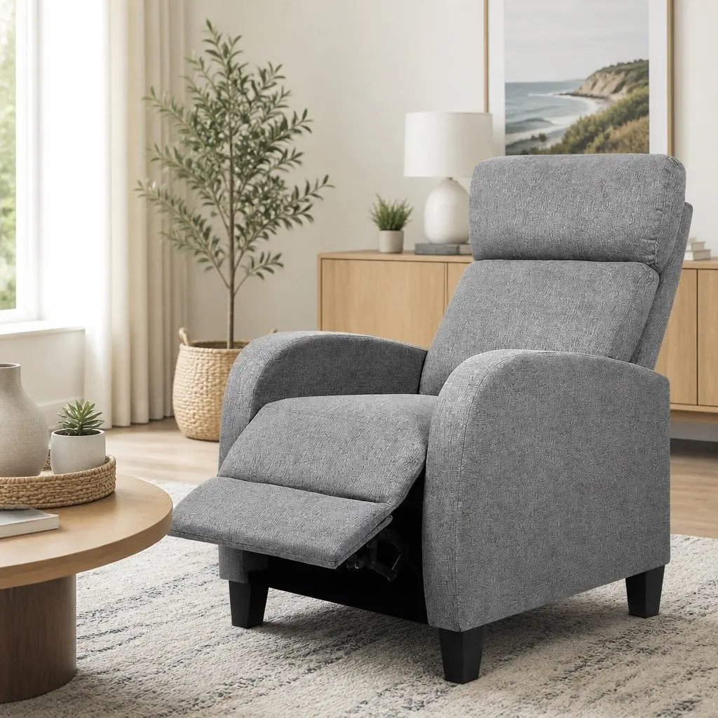 Reclining Armchair Grey Fabric Adjustable Lounge Chair 102 x 69 x 65cm