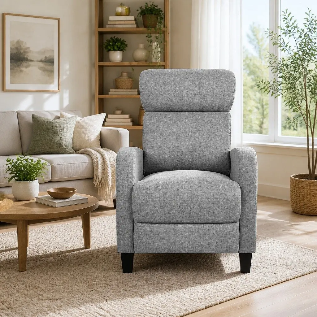 Reclining Armchair Grey Fabric Adjustable Lounge Chair 102 x 69 x 65cm