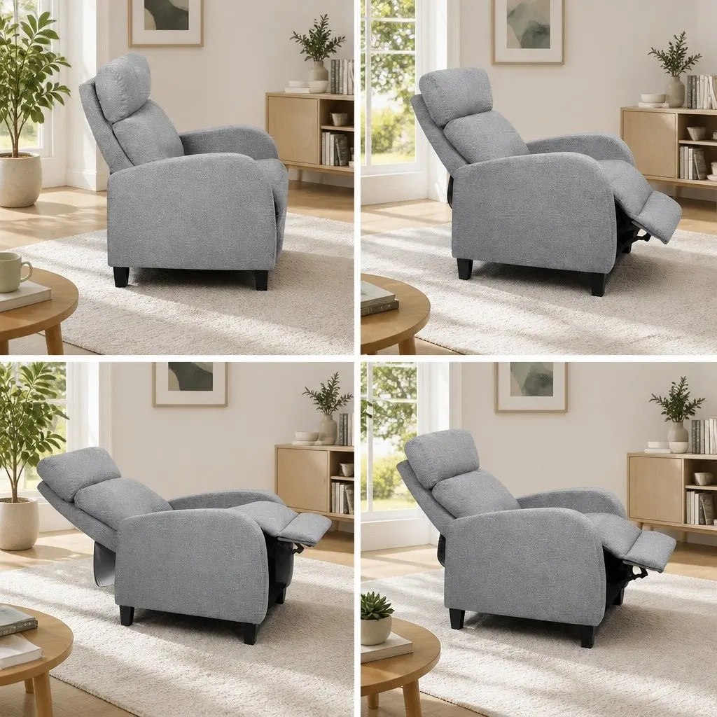 Reclining Armchair Grey Fabric Adjustable Lounge Chair 102 x 69 x 65cm