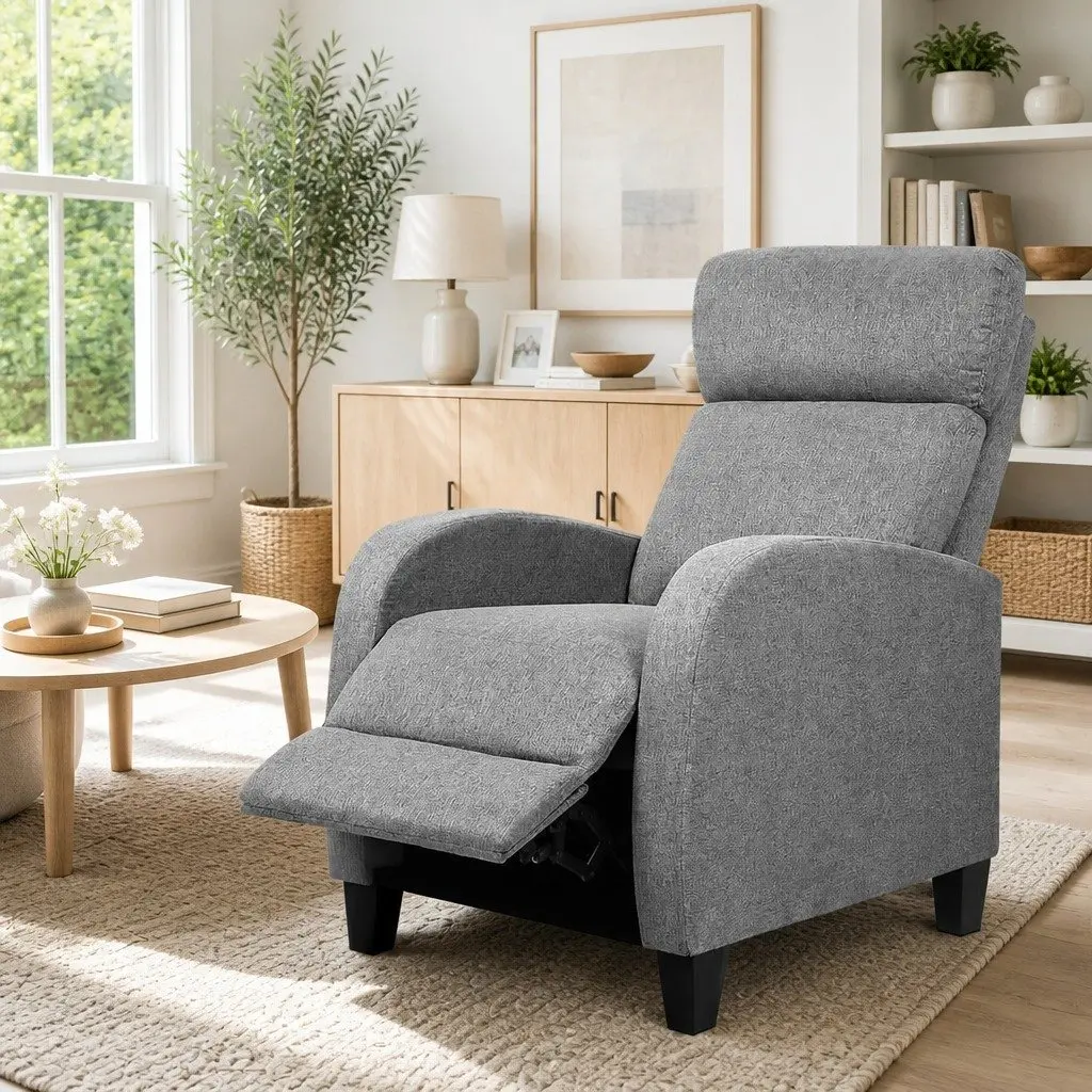 Reclining Armchair Grey Fabric Adjustable Lounge Chair 102 x 69 x 65cm