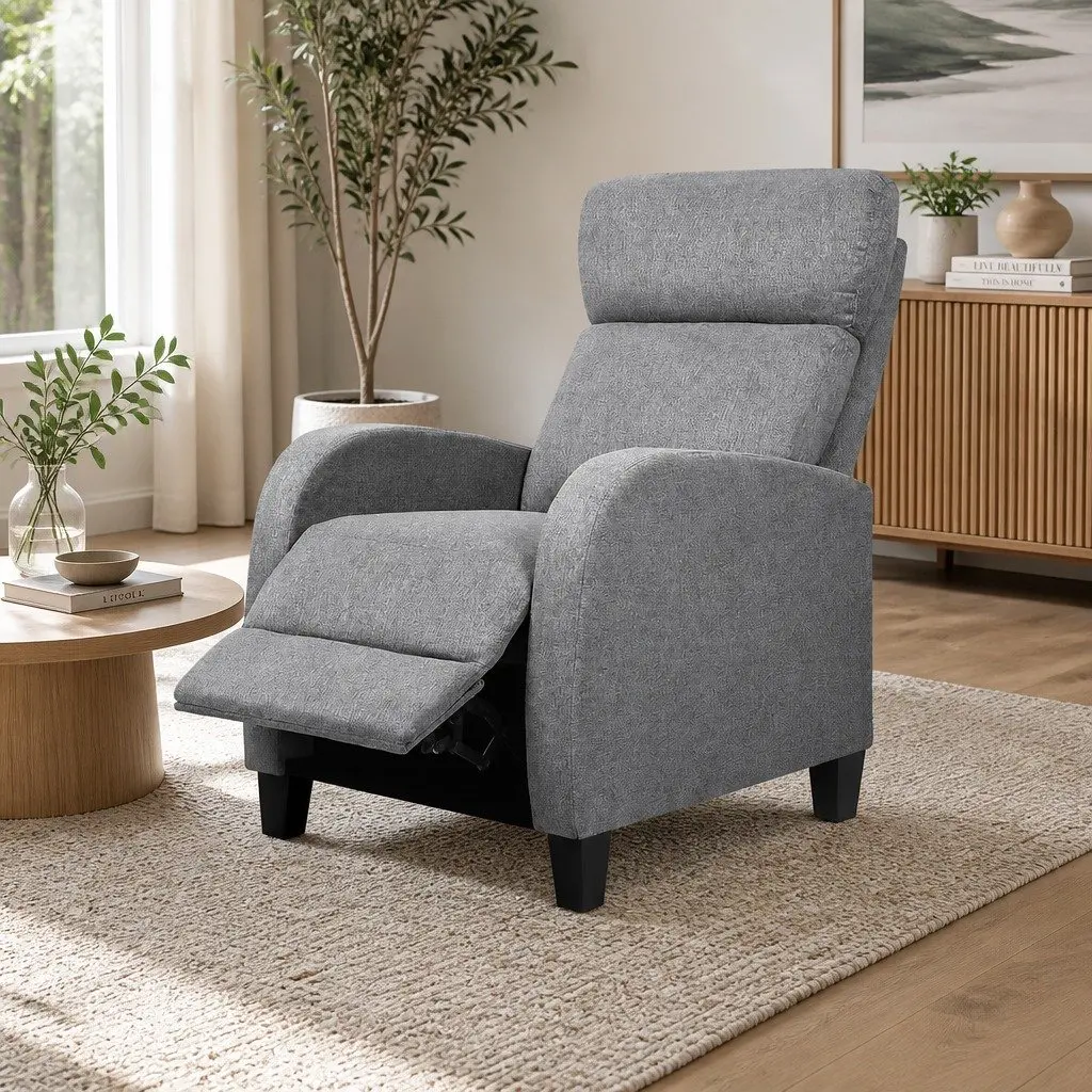 Reclining Armchair Grey Fabric Adjustable Lounge Chair 102 x 69 x 65cm