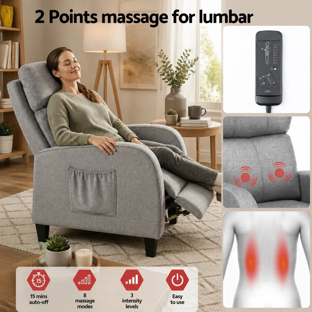 Grey Fabric Massage Recliner Chair