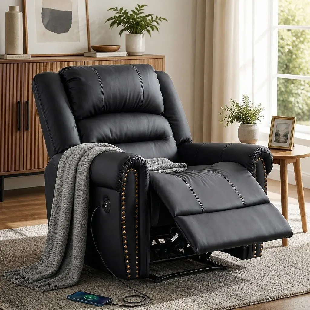 Manual Recliner Chair with USB Charge Port Adjustable Armchair Lounge 150kg