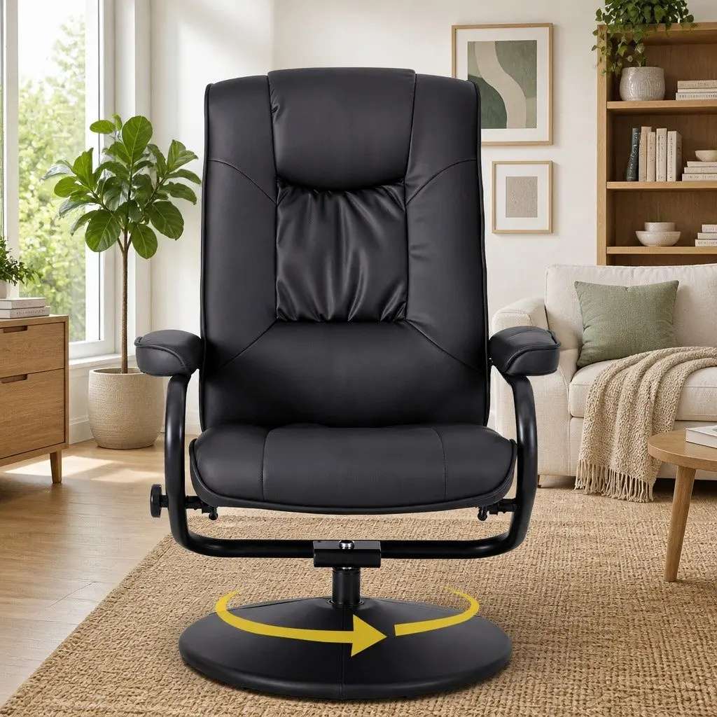 Recliner Chair with Ottoman for Living Room Black PU Leather 360-Degree Swivel