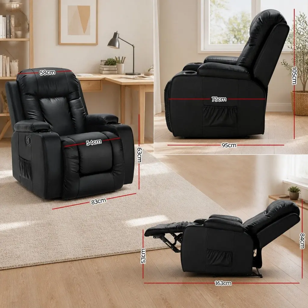 Electric Massage Recliner Chair Heated Faux Leather Lounge Armchair Footrest