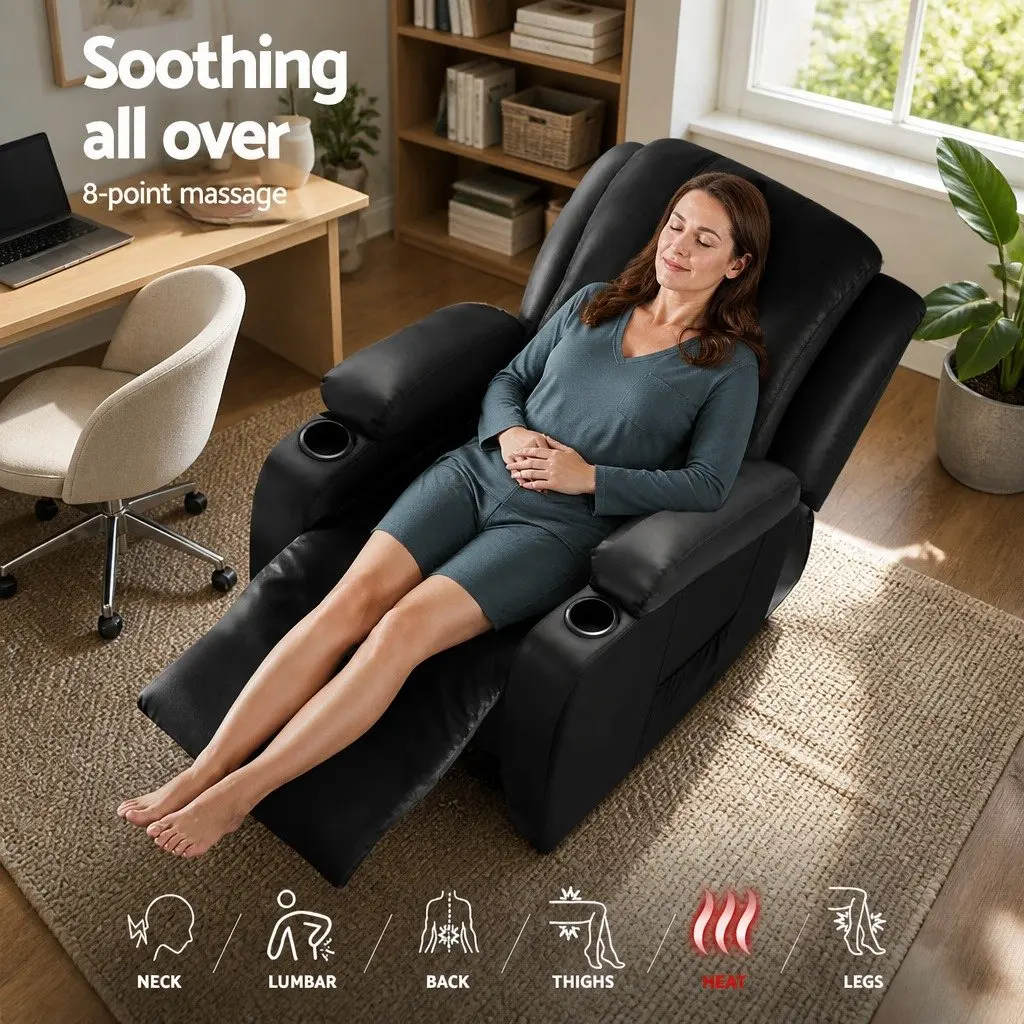 Electric Massage Recliner Chair Heated Faux Leather Lounge Armchair Footrest