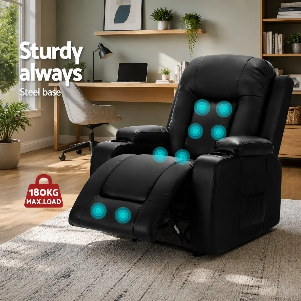 Electric Massage Recliner Chair Heated Faux Leather Lounge Armchair Footrest
