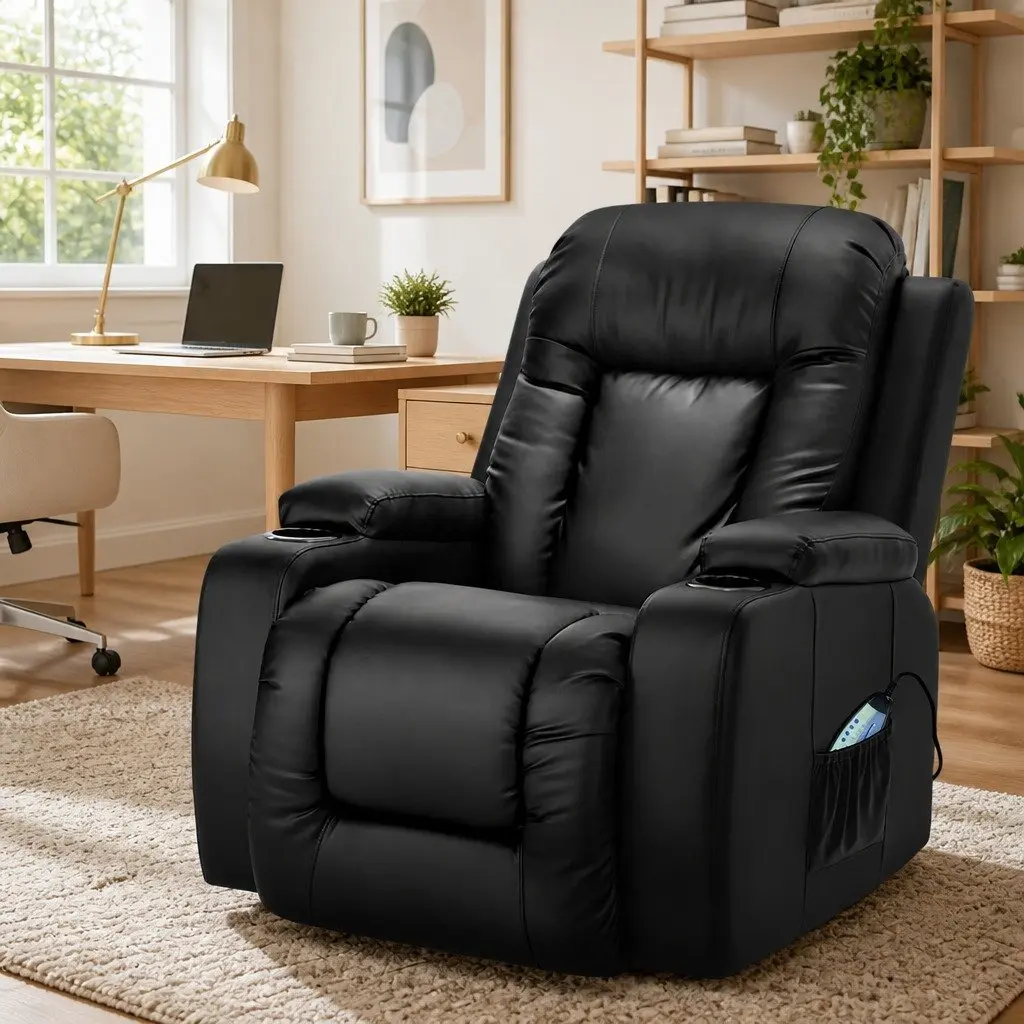 Electric Massage Recliner Chair Heated Faux Leather Lounge Armchair Footrest