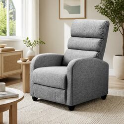 Reclining Lounge Chair with Grey Fabric and Steel Base