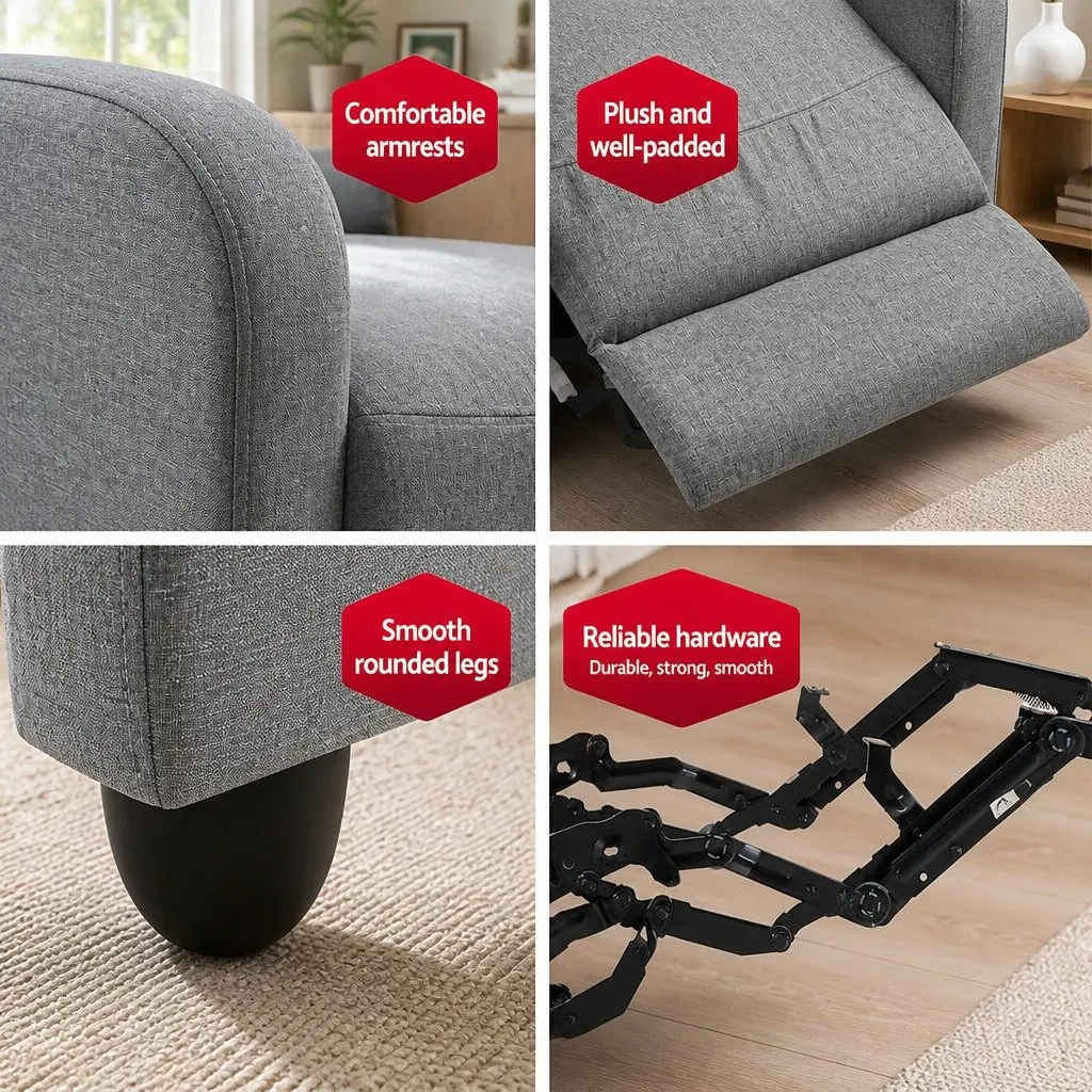 Recliner Armchair Grey Fabric Adjustable Backrest Footrest Lounge Chair