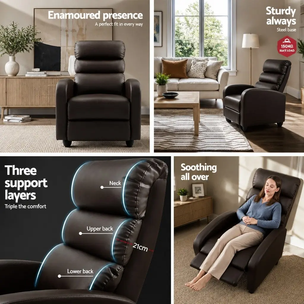 Brown PU Leather Recliner Armchair