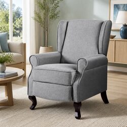 Recliner Armchair Specs: Grey Faux Linen, Adjustable Mechanism
