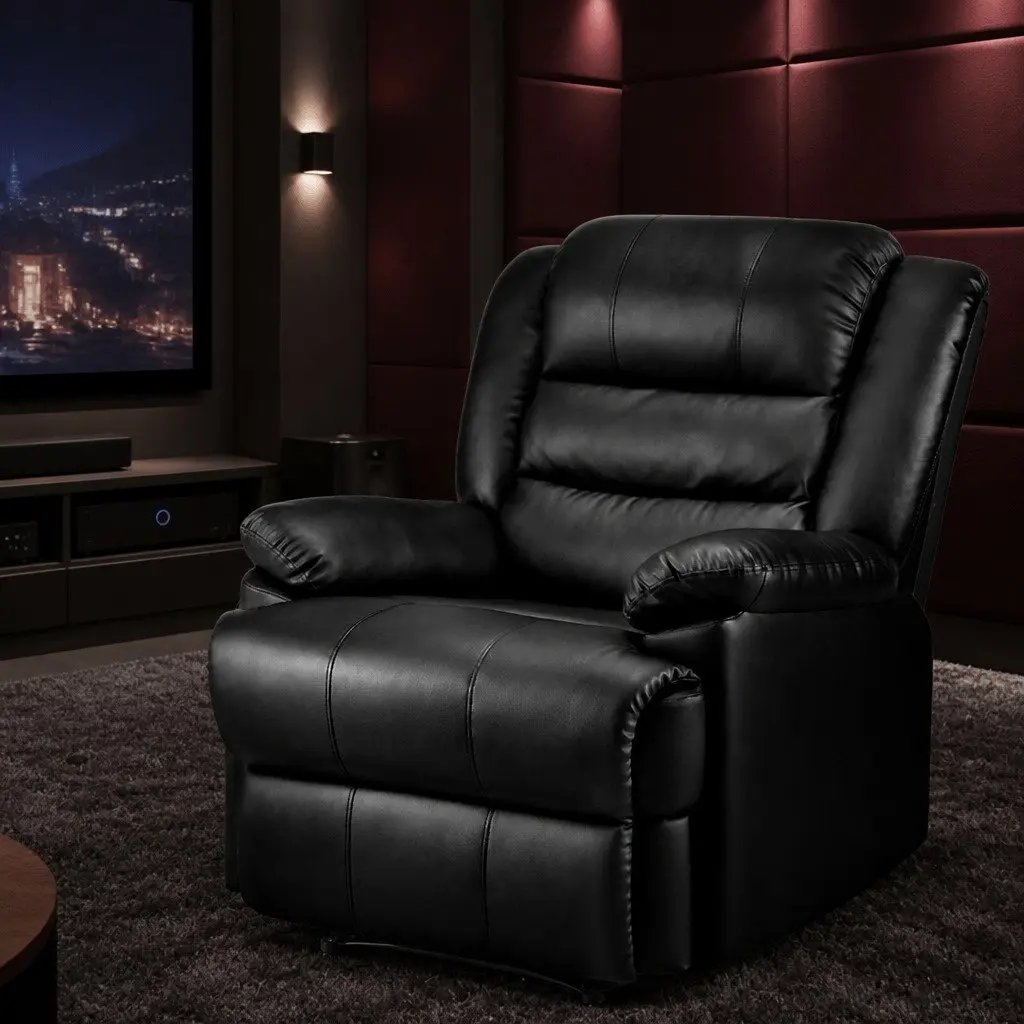 Recliner Chair for Living Room Black PU Leather Adjustable Backrest Footrest
