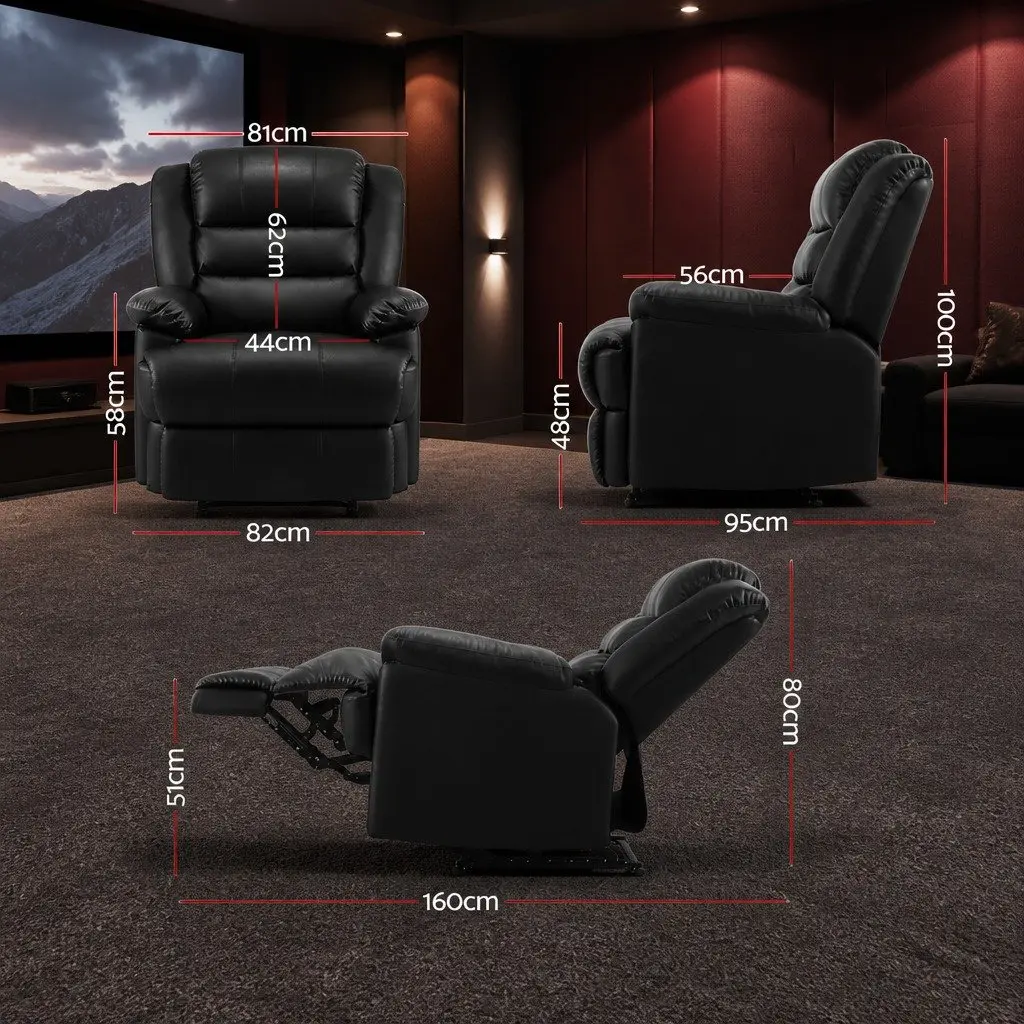 Recliner Chair for Living Room Black PU Leather Adjustable Backrest Footrest
