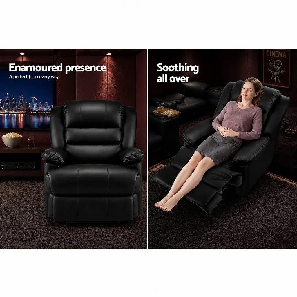 Recliner Chair for Living Room Black PU Leather Adjustable Backrest Footrest