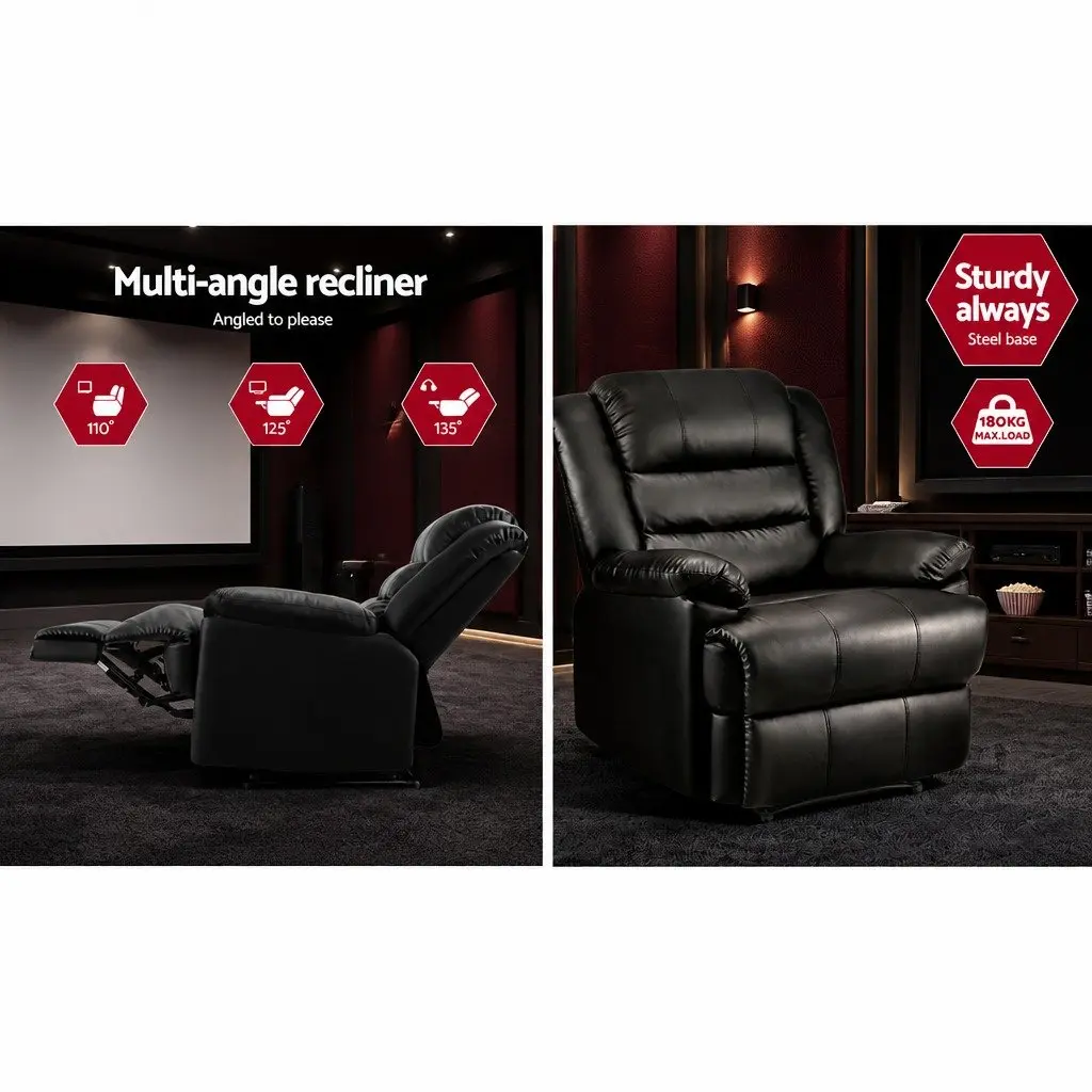 Recliner Chair for Living Room Black PU Leather Adjustable Backrest Footrest