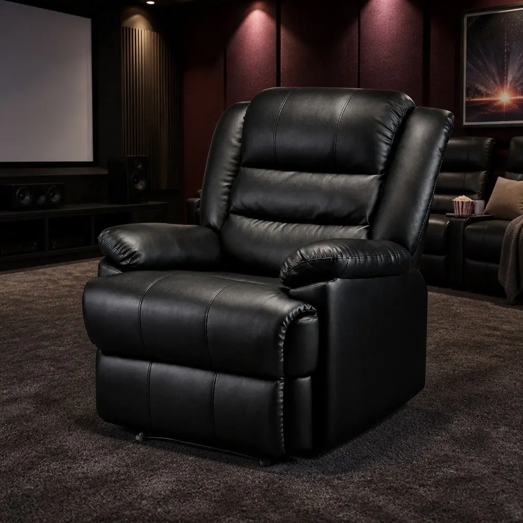 Recliner Chair for Living Room Black PU Leather Adjustable Backrest Footrest