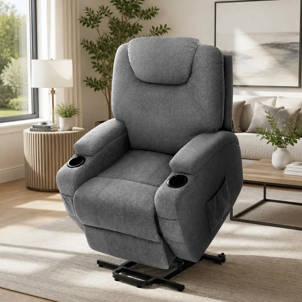 Recliner Chair Massage Heated Adjustable Backrest for Living Room Grey